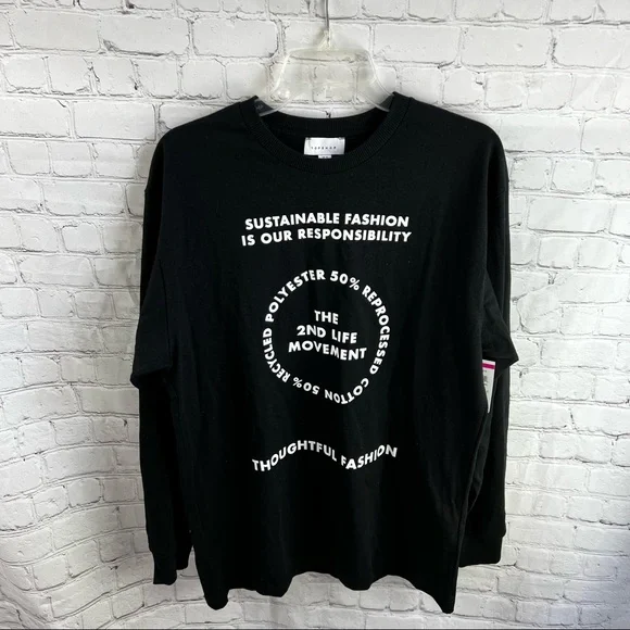 NWOT Topshop black t-shirt sustainable fashion size 6 - Picture 2 of 5